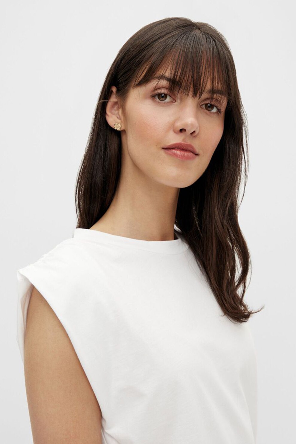 Pieces, Top din bumbac cu volane pe umeri, Alb