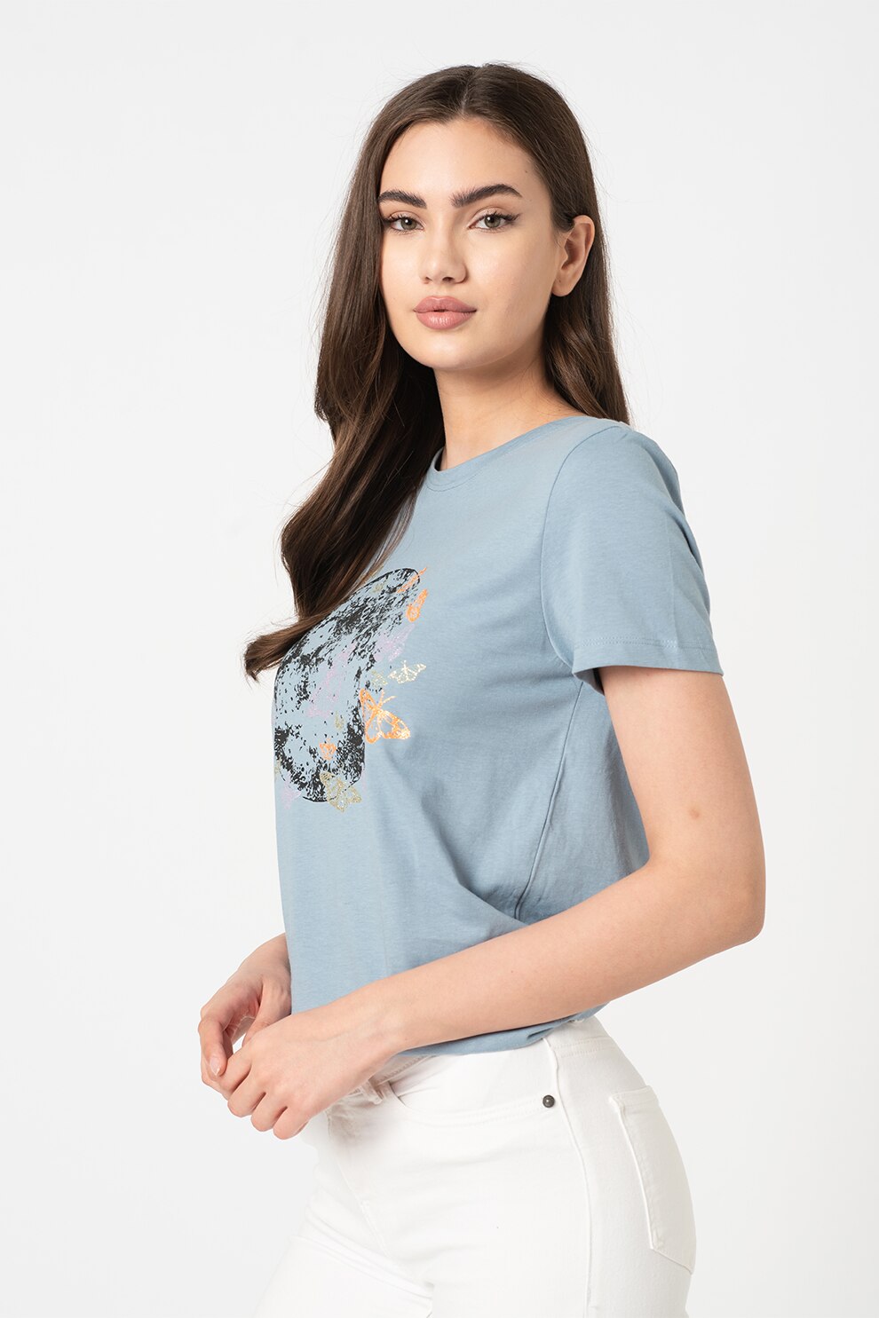 Only, Tricou cu imprimeu Kita, Albastru prafuit/Negru