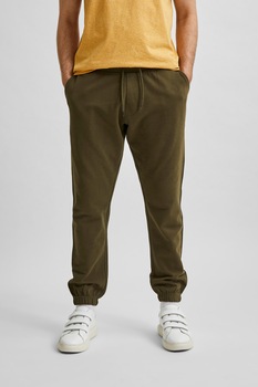 Selected Homme, Pantaloni sport din bumbac organic cu snur de ajustare in talie, Verde oliv Selected Homme, Pantaloni sport din bumbac organic cu snur de ajustare in talie, Verde oliv