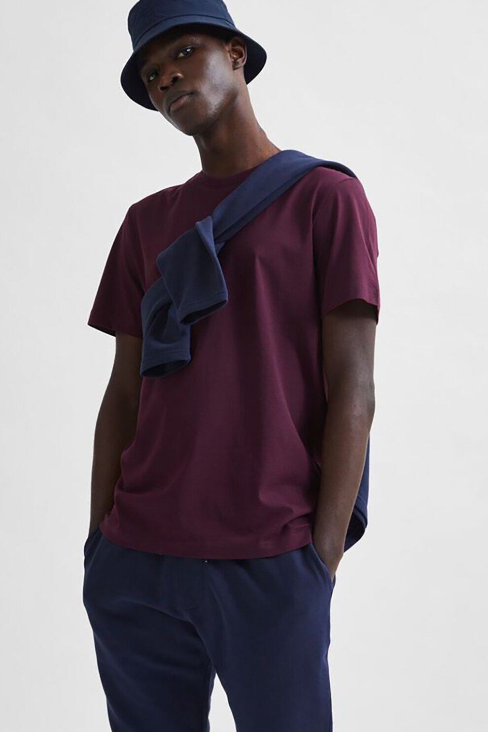 Selected Homme, Tricou regular fit cu decolteu la baza gatului, Purpuriu