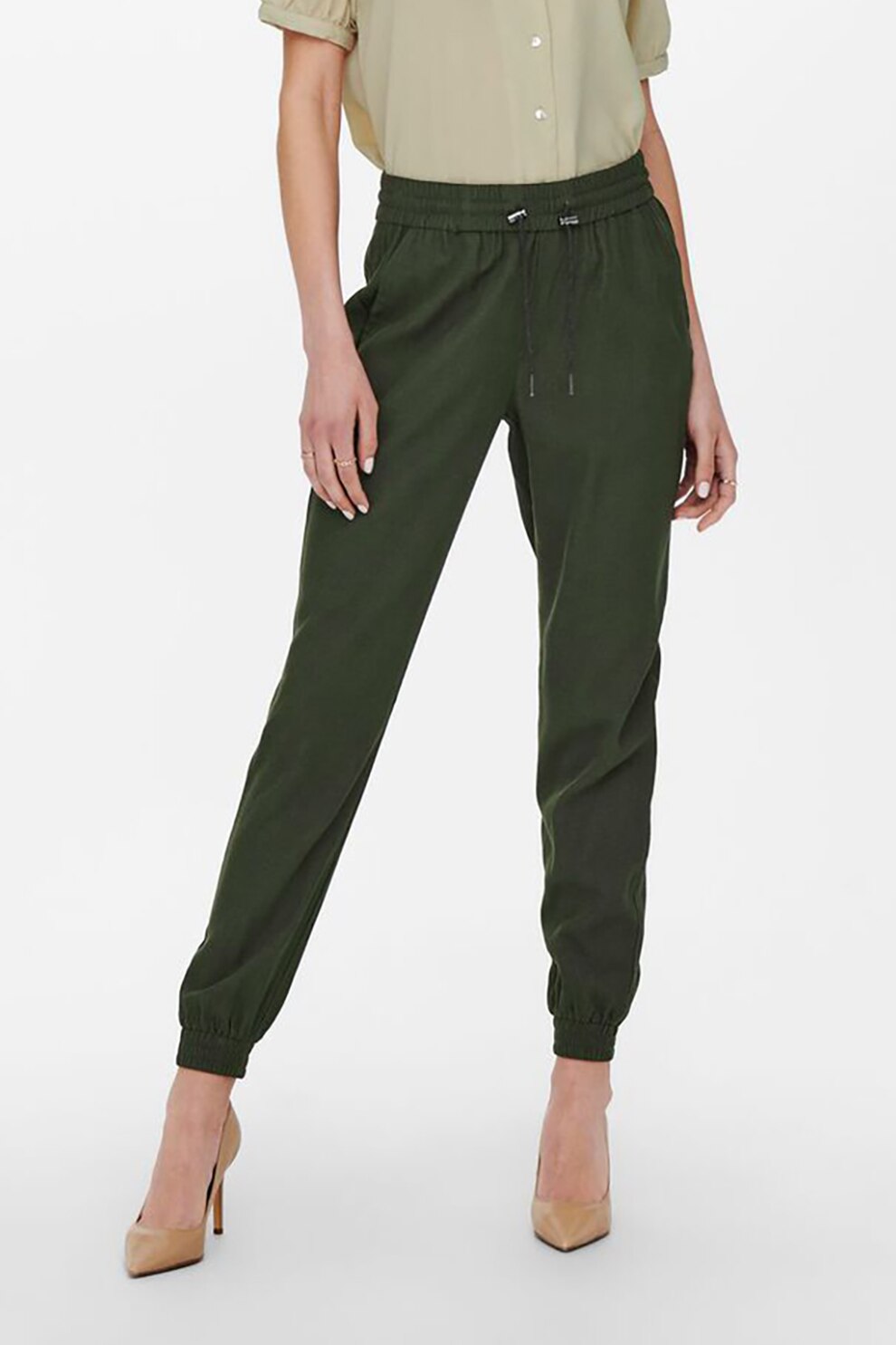 Only, Pantaloni jogger conici cu mansete elastice, Verde forest