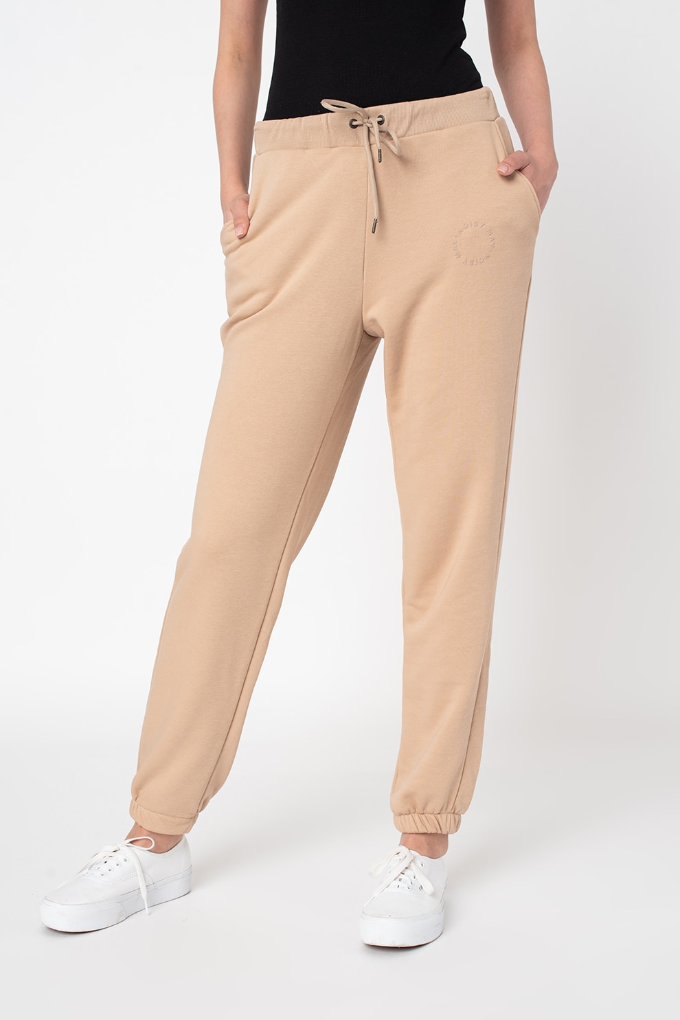 Noisy May, Pantaloni sport din amestec de bumbac organic cu snur de ajustare, Maro camel, L