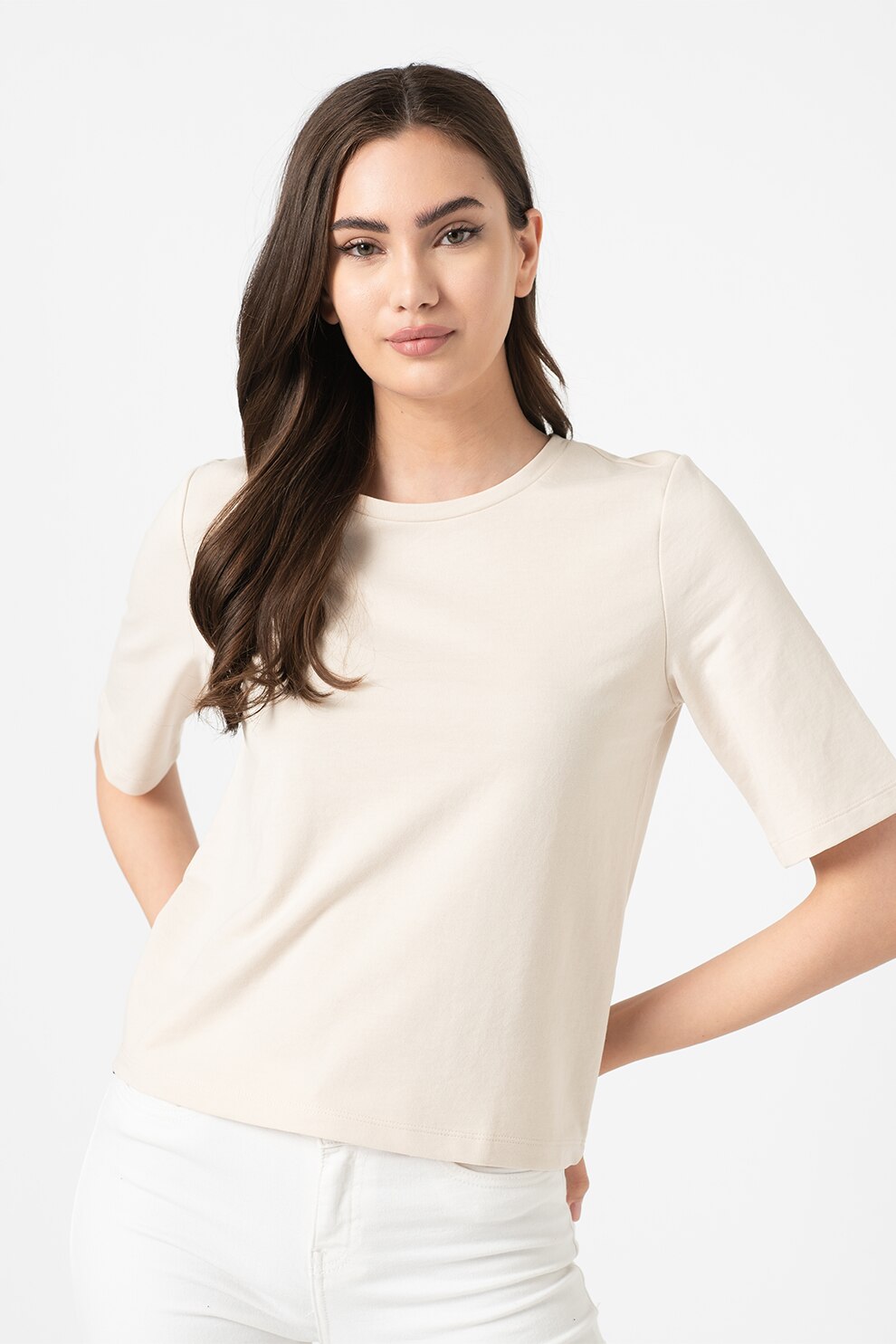 Vero Moda, Tricou din amesec de bumbc Octavia, Maro nisip