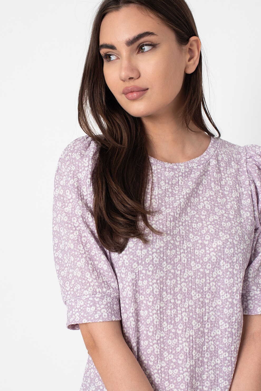 Vero Moda, Bluza cu maneci scurte si imprimeu floral, Lila/Alb, XS