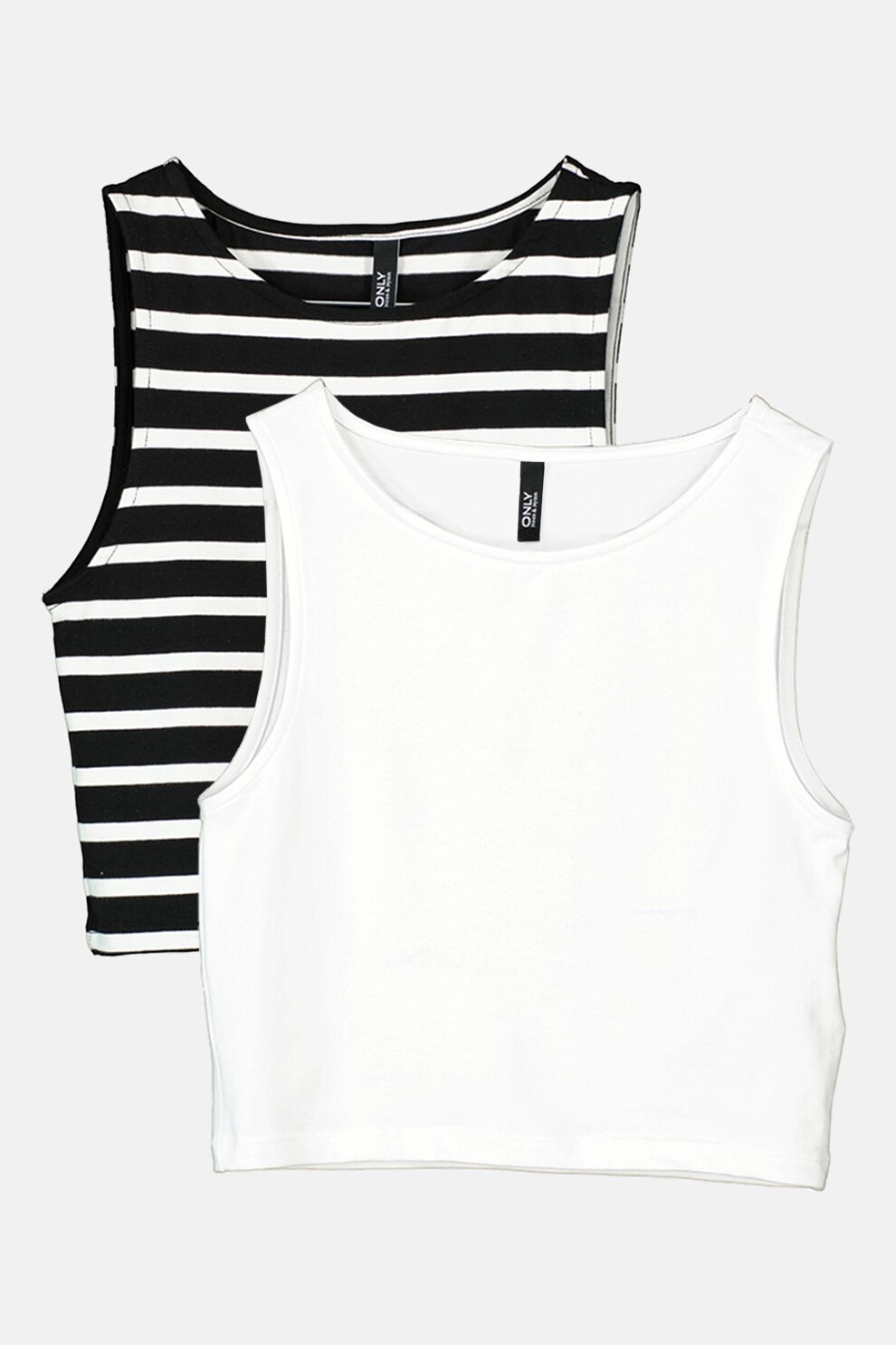Only, Set de topuri crop cu imprimeu Live Love - 2 piese, Alb/Negru