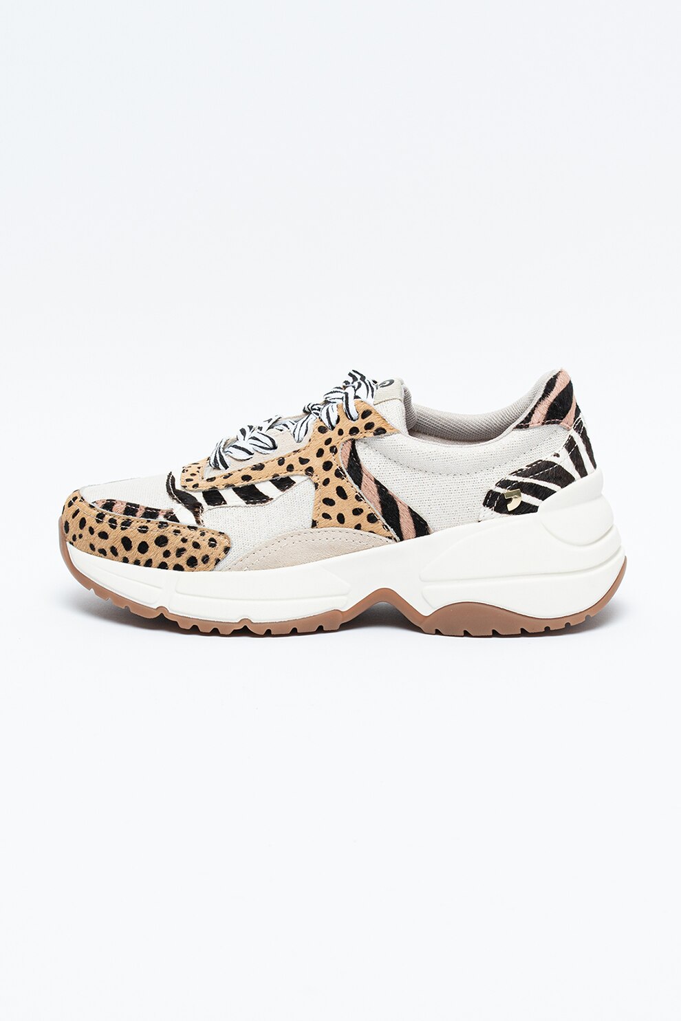 Gioseppo, Pantofi sport din material textil si piele cu par scurt Formia, Alb/Maro/Negru