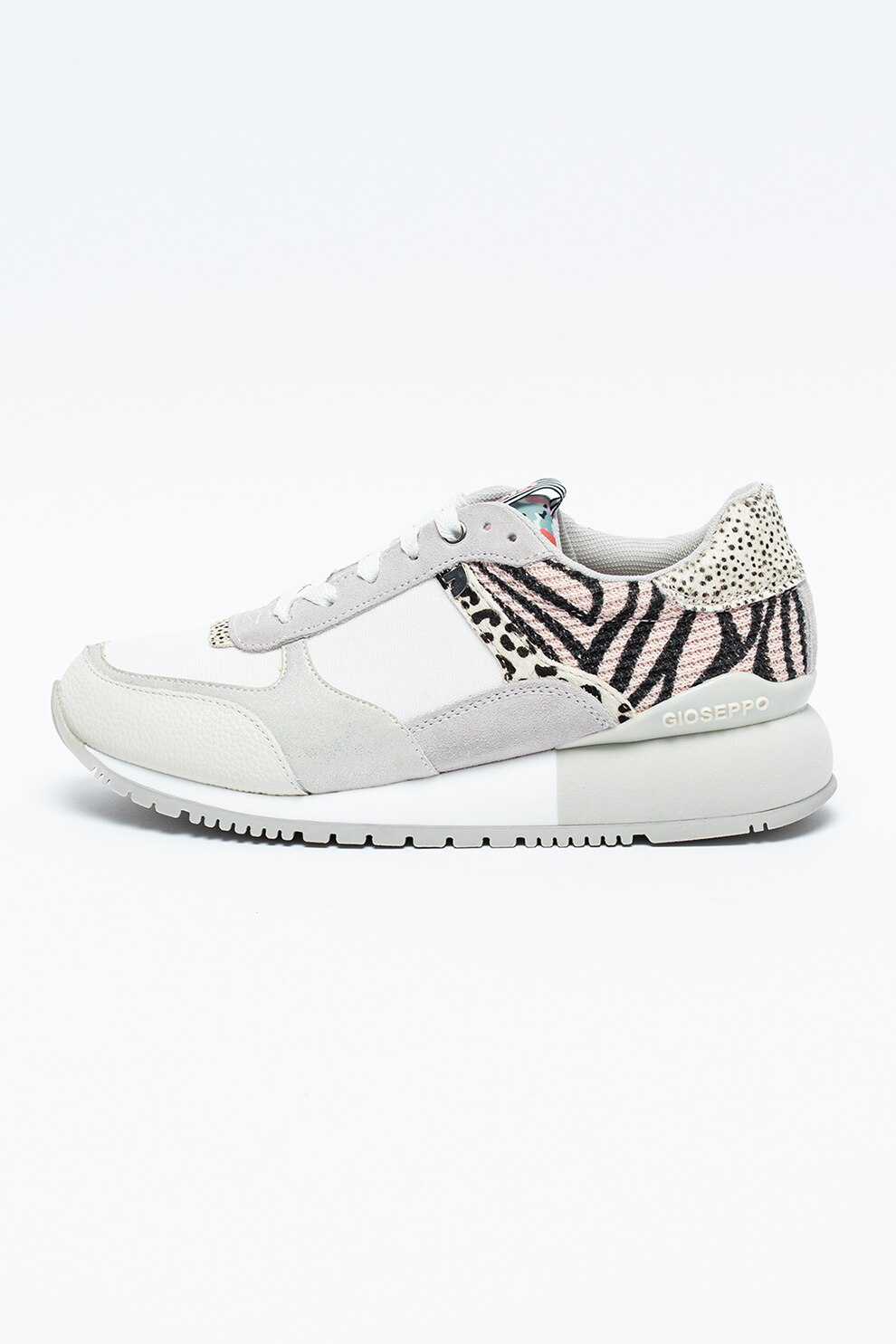Gioseppo, Pantofi sport din piele si material textil Eugene, Alb/maro nisip/roz