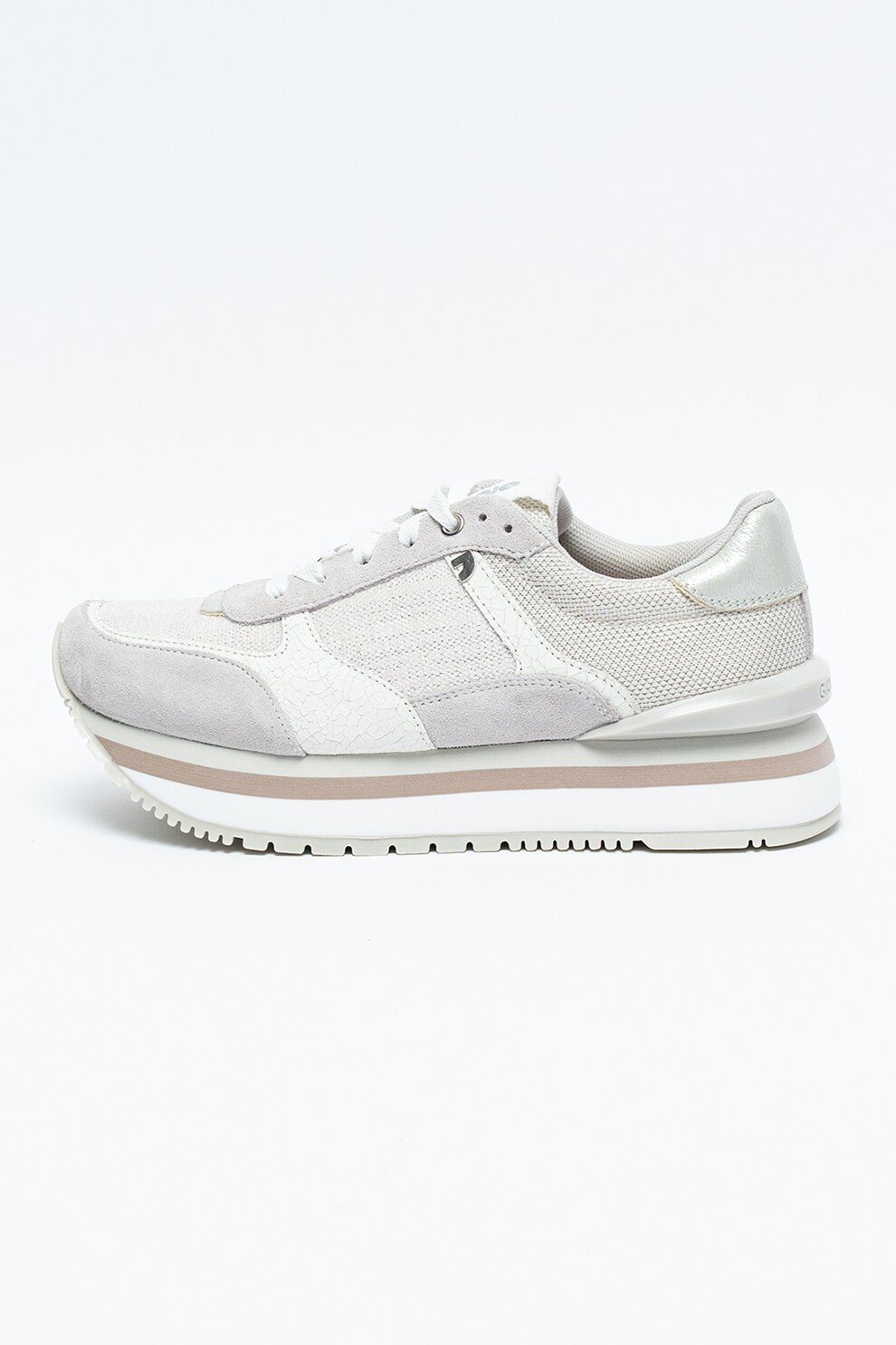 Gioseppo, Pantofi sport cu garnituri din piele Boston, Alb prafuit/argintiu/gri