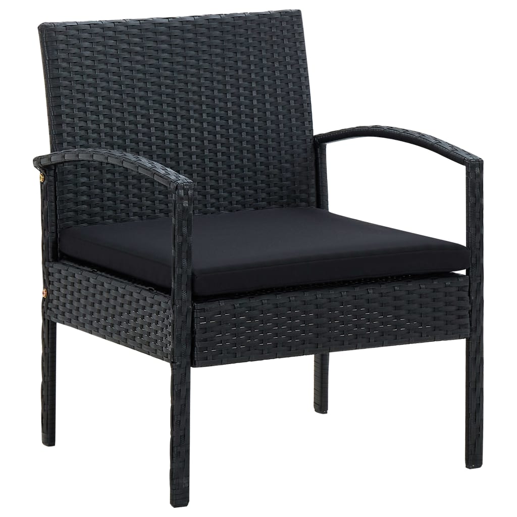 Scaun de gradina cu perna, vidaXL, Poliratan/Otel, 58 x 58 x 72 cm, Gri/Perna negru