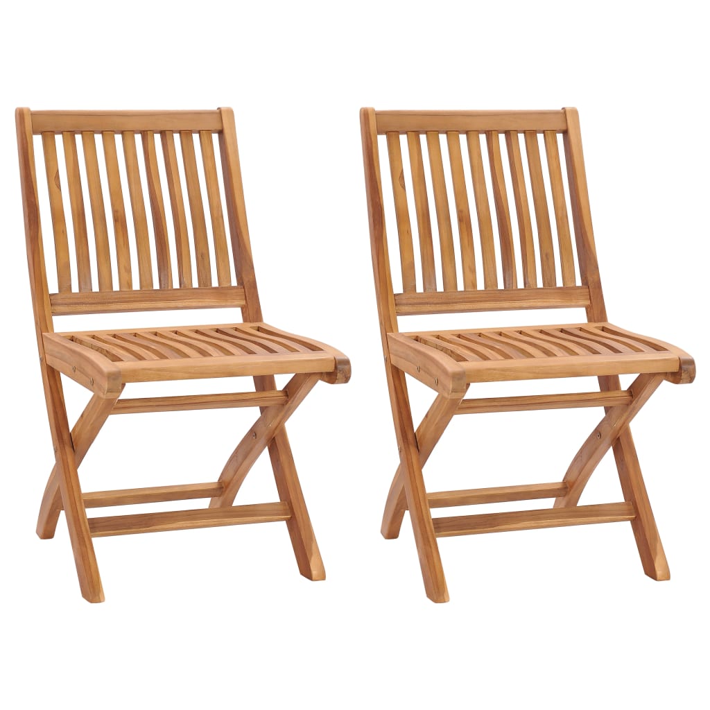 Set de 2 scaune pliabile de exterior vidaXL, Lemn de tec, 46,5 x 58 x 88 cm, Maro