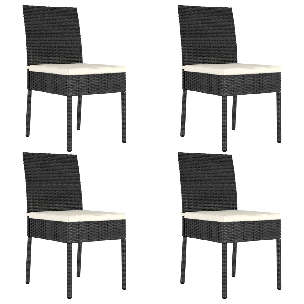 Set de 4 scaune de bucatarie cu perne, vidaXL, Poliratan, 57 x 44 x 88 cm, Negru/Perne crem