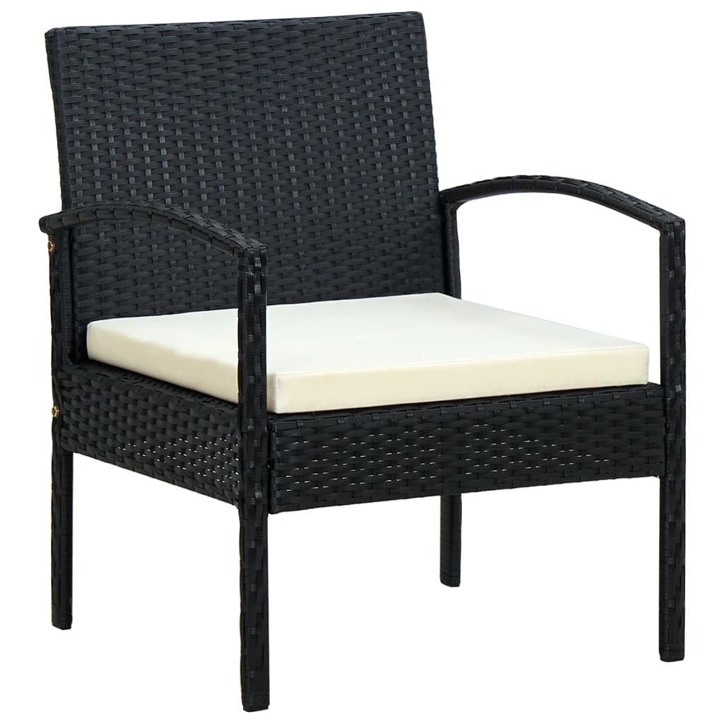 Scaun de gradina cu perna, vidaXL, Poliratan/Otel, 58 x 58 x 72 cm, Negru/Alb