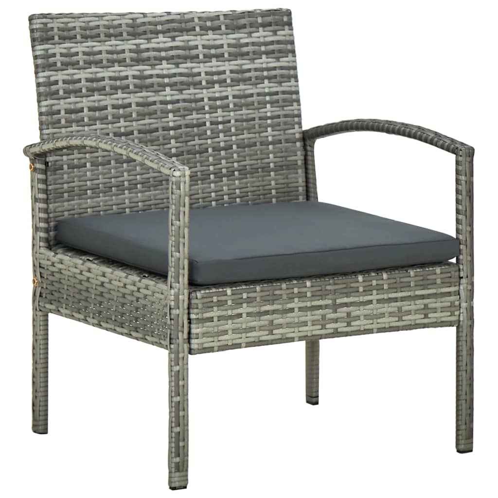 Scaun de gradina cu perna, vidaXL, Poliratan/Otel, 58 x 58 x 72 cm, Gri/Perna gri inchis