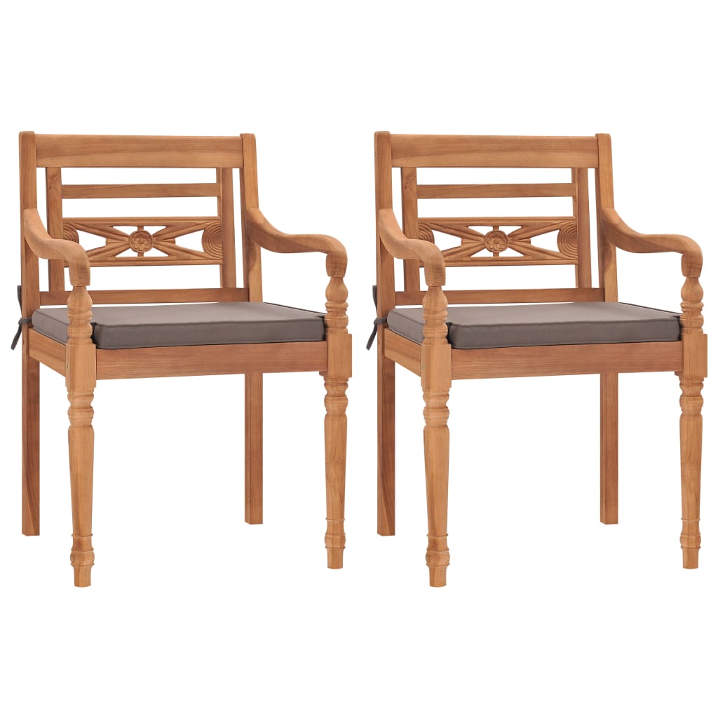 Set de 2 scaune Batavia de gradina cu perne vidaXL, Lemn, 55 x 51.5 x 84 cm, Maro/Gri inchis
