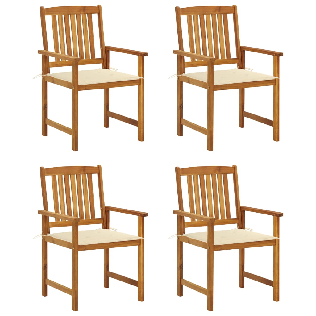 Set de 4 scaune de regizor, de gradina, cu perne, vidaXL, Lemn de acacia-poliester, 61 x 57 x 92 cm, Maro/Crem