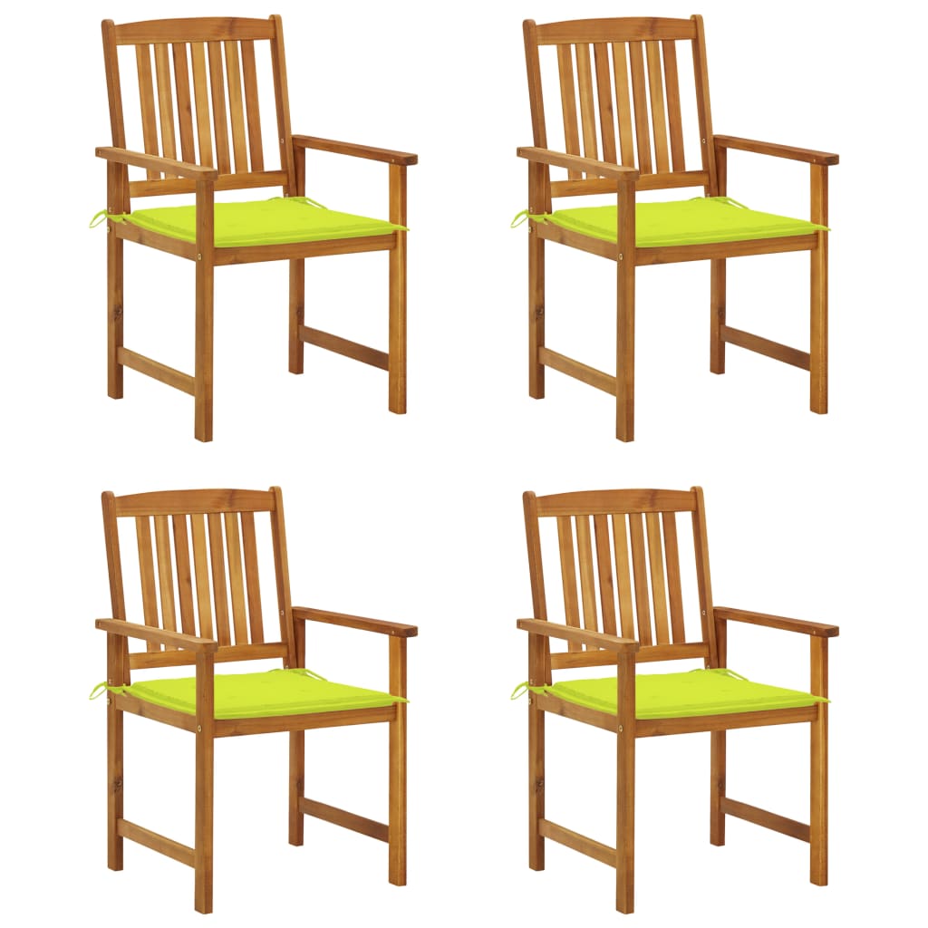 Set de 4 scaune de regizor, de gradina, cu perne, vidaXL, Lemn de acacia-poliester, 61 x 57 x 92 cm, Maro/Verde aprins