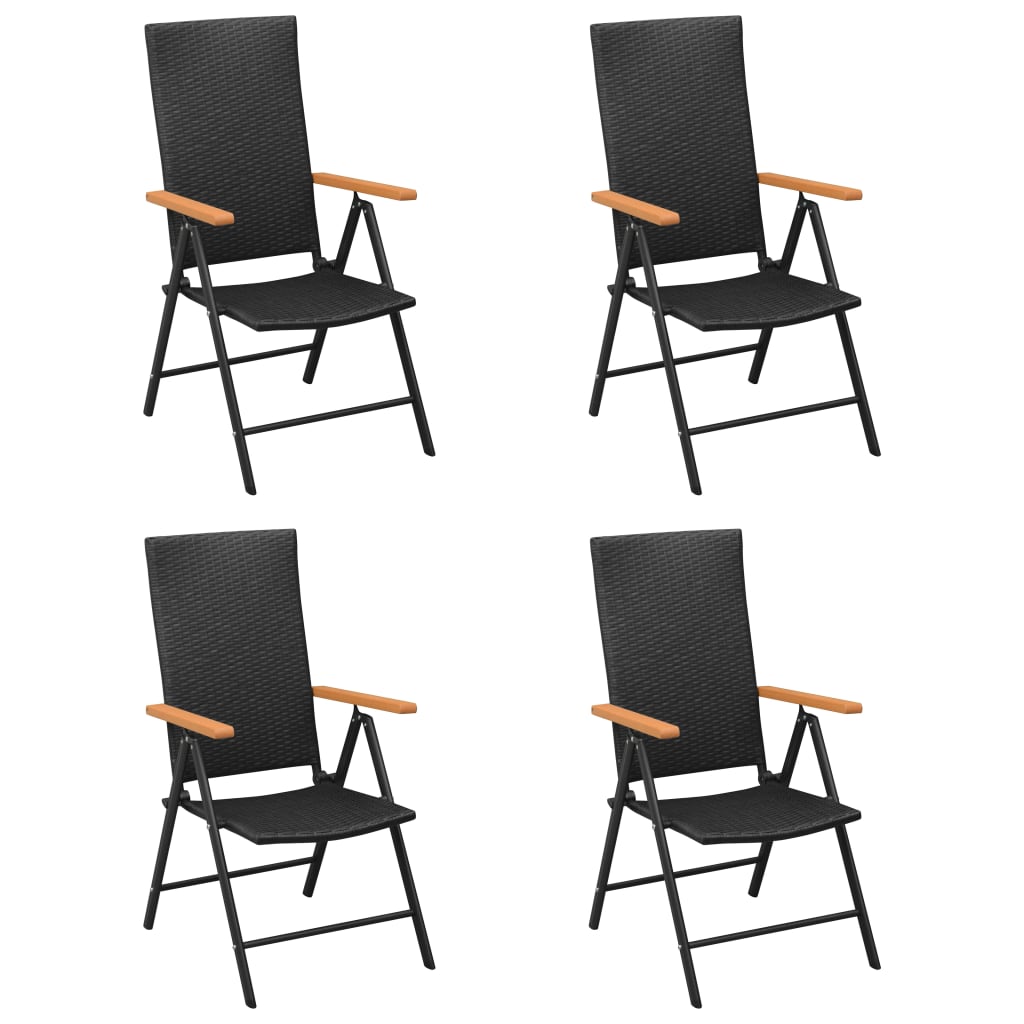 Set de 4 scaune pliabile de exterior vidaXL, Poliratan, 55 x 64 x 105 cm, Negru/Maro