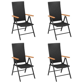 Set de 4 scaune pliabile de exterior vidaXL, Poliratan, 55 x 64 x 105 cm, Negru/Maro Set de 4 scaune pliabile de exterior vidaXL, Poliratan, 55 x 64 x 105 cm, Negru/Maro