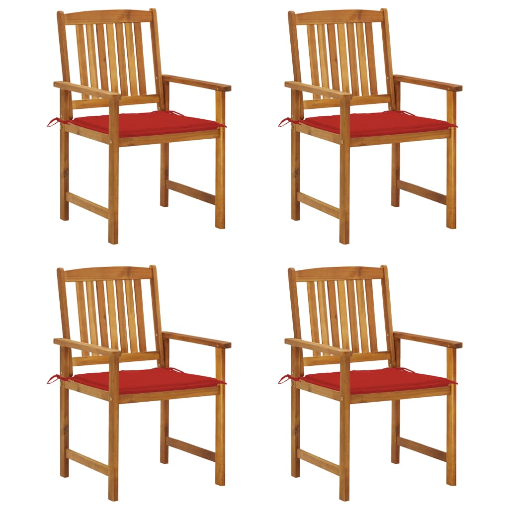 Set de 4 scaune de regizor cu perna vidaXL, Lemn de acacia, 61 x 57 x 92 cm, Maro/Rosu
