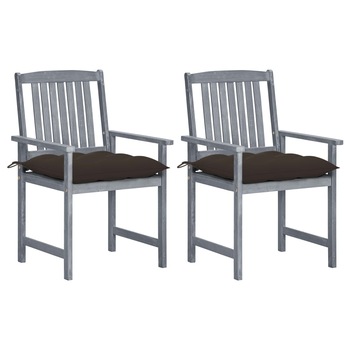 Set de 2 scaune gri de regizor cu maner si perne de sezut, vidaXL, Lemn de acacia, 57 x 60 x 92 cm, Gri/Gri taupe