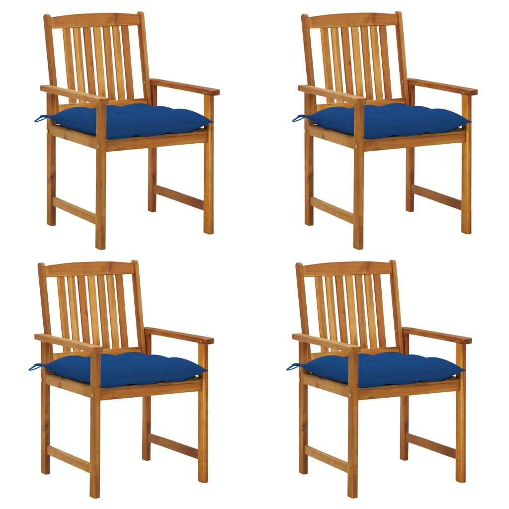 Set de 4 scaune de regizor cu perne colorate vidaXL, Lemn de acacia, 61 x 57 x 92 cm, Maro/Albastru