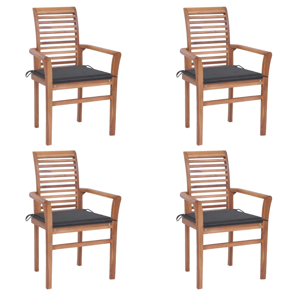 Set de 4 scaune tip fotoliu de exterior, vidaXL, Lemn masiv de tec-Poliester, 62 x 56,5 x 94 cm, 4 cm, Maro/Perne antracit
