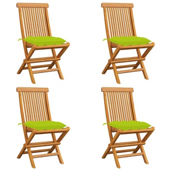 Set de 4 scaune pliabile de exterior cu perne vidaXL, Lemn de tec, 47 x 60 x 89 cm, Maro/Verde Set de 4 scaune pliabile de exterior cu perne vidaXL, Lemn de tec, 47 x 60 x 89 cm, Maro/Verde