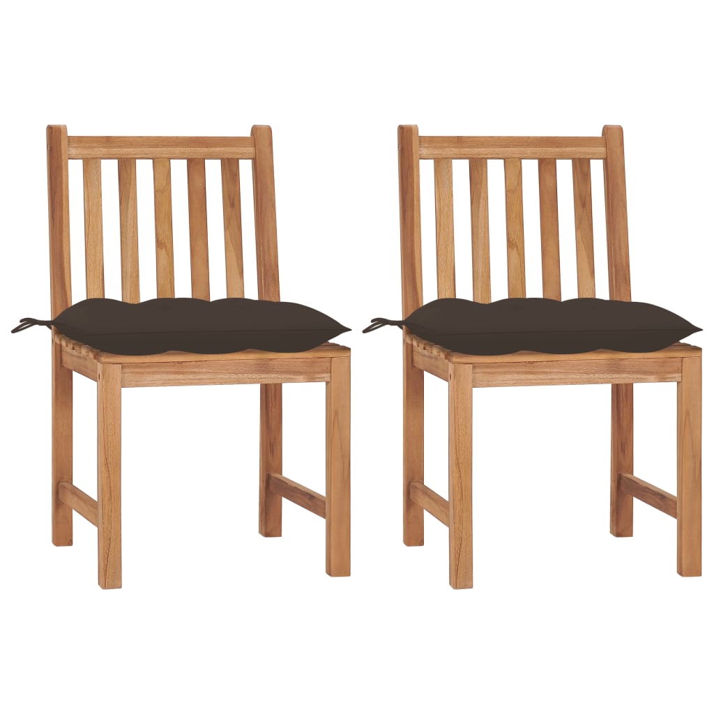 Set de 2 scaune de exterior cu perne de sezut, vidaXL, Lemn de tec, 50 x 53 x 90 cm, Gri taupe