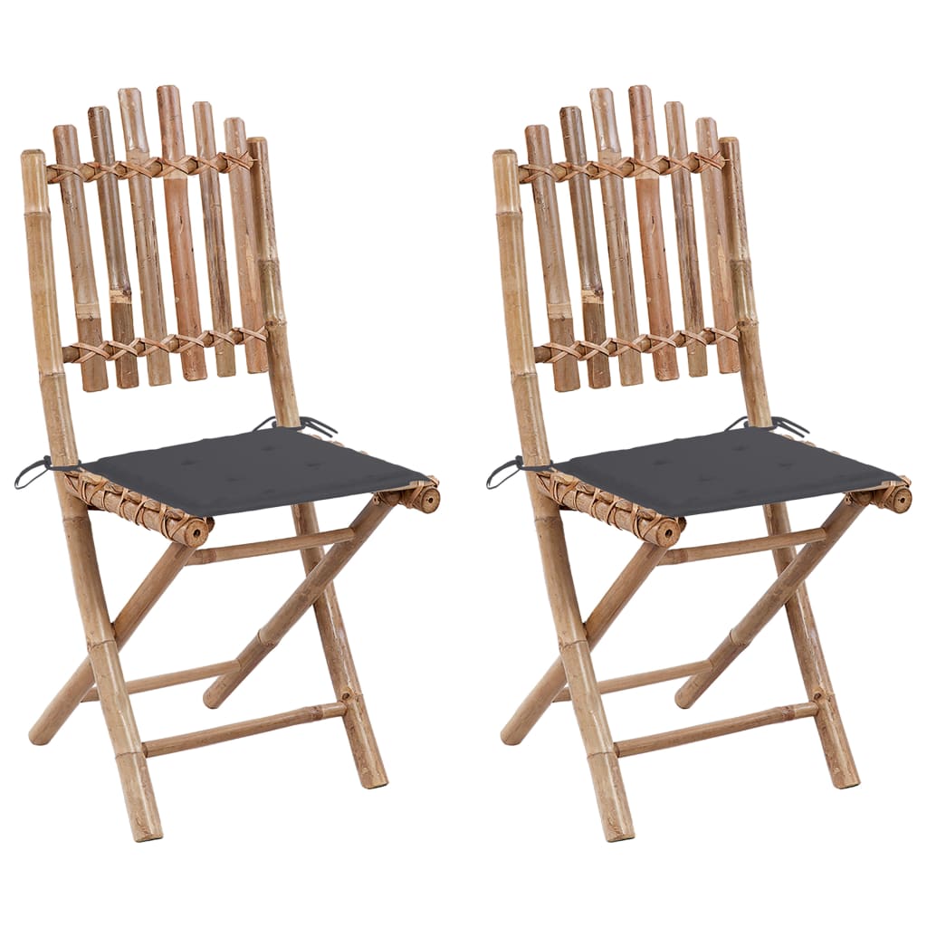 Set de 2 scaune pliabile de gradina, vidaXL, Bambus-textil, 50 x 42 x 92 cm, Maro-Perne antracit