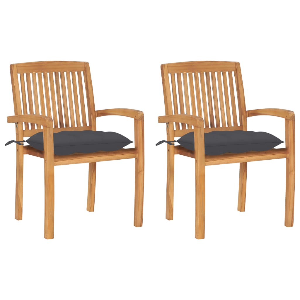 Set de 2 scaune de exterior, vidaXL, Lemn de tec/Poliester, 60 x 57,5 x 90 cm, 7 cm, Maro miere-Perne antracit