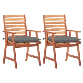 Set de 2 scaune de exterior/gradina cu perna colorata vidaXL, Lemn de acacia, 56 x 62 x 92 cm, Maro/Gri