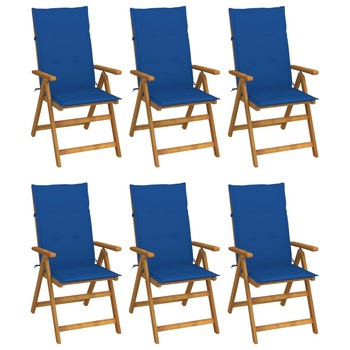 Set de 6 scaune de gradina cu perne, vidaXL, Lemn, 57 x 69 x 111 cm, Albastru
