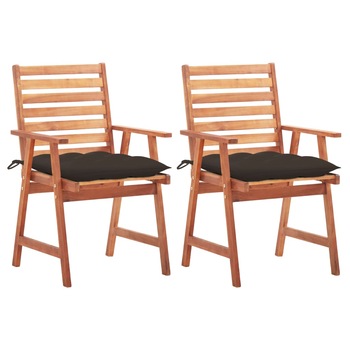Set de 2 scaune de exterior cu perne de sezut colorate, vidaXL, Lemn de acacia, 56 x 62 x 92 cm, Gri taupe