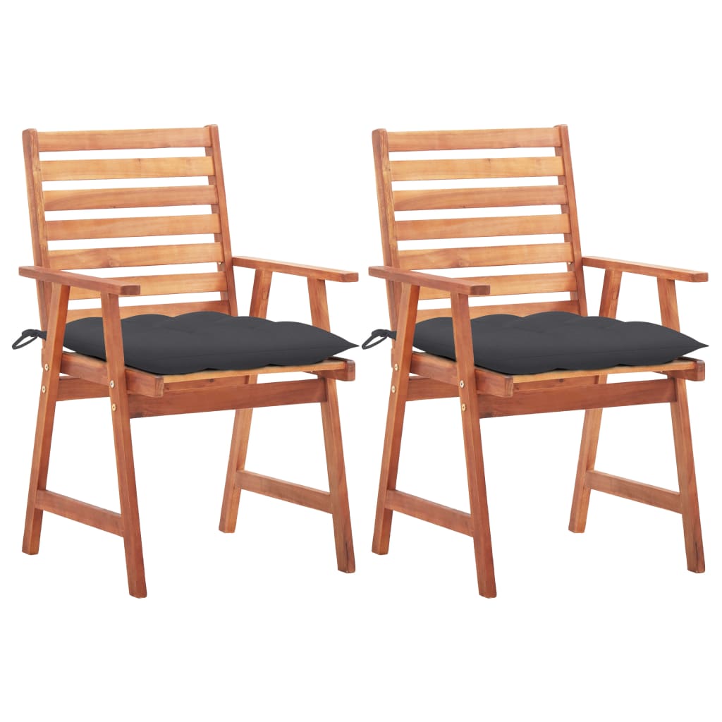 Set de 2 scaune de exterior/gradina cu perna colorata vidaXL, Lemn de acacia, 56 x 62 x 92 cm, Maro/Gri antracit