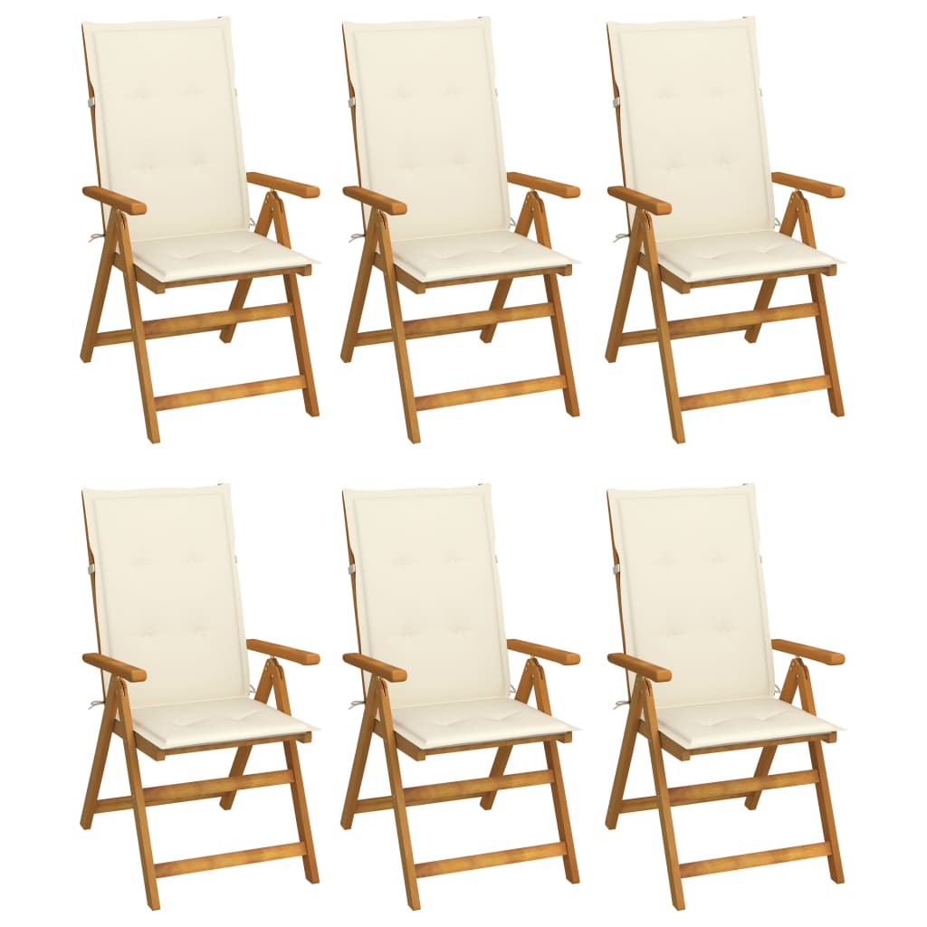 Set de 6 scaune de gradina, vidaXL, Lemn masiv de acacia-poliester, 57 x 69 x 111 cm, Maro - perne crem