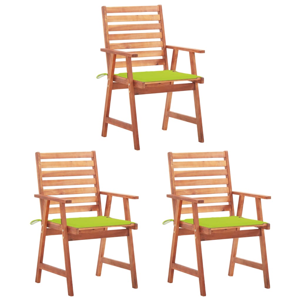 Set de 3 scaune de exterior, cu perne, vidaXL, Lemn de acacia, 56 x 62 x 92 cm, 4 cm, Maro-verde aprins