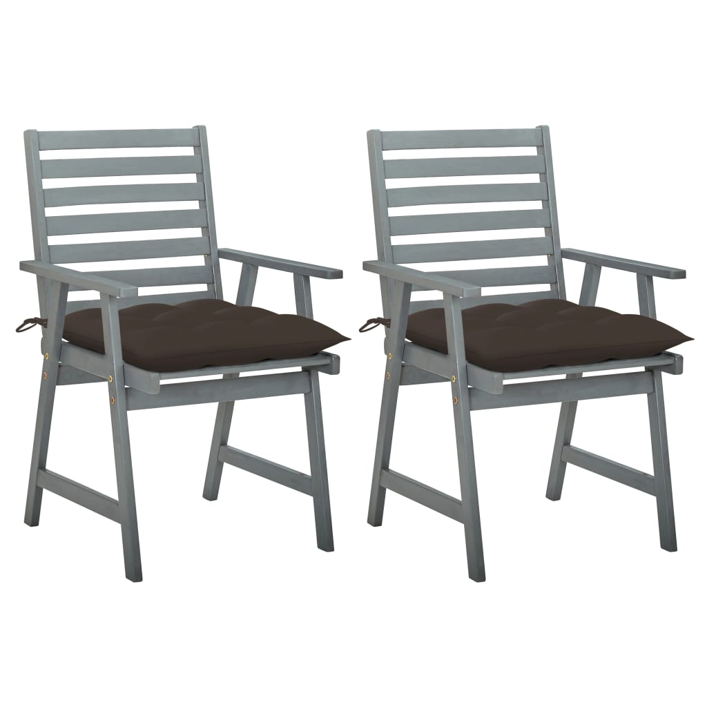 Set de 2 scaune gri de exterior cu perne de sezut colorate, vidaXL, Lemn de acacia, 56 x 62 x 92 cm, Gri antracit