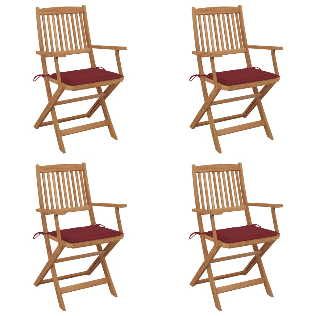 Set de 4 scaune pliabile de gradina, vidaXL, Lemn de acacia, 54 x 57 x 91 cm, 4 cm, Maro/Grena