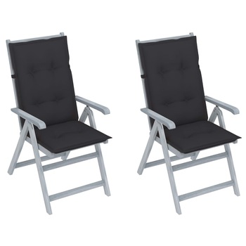 Set de 2 scaune gri de gradina cu perne colorate, vidaXL, Lemn de acacia, 56 x 70 x 110 cm, Gri antracit