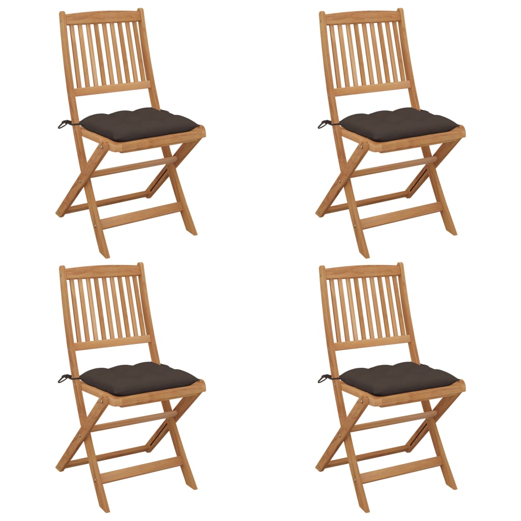 Set de 4 scaune pliabile de gradina, vidaXL, Lemn de acacia, 48,5 x 57 x 91 cm, Maro/Gri taupe
