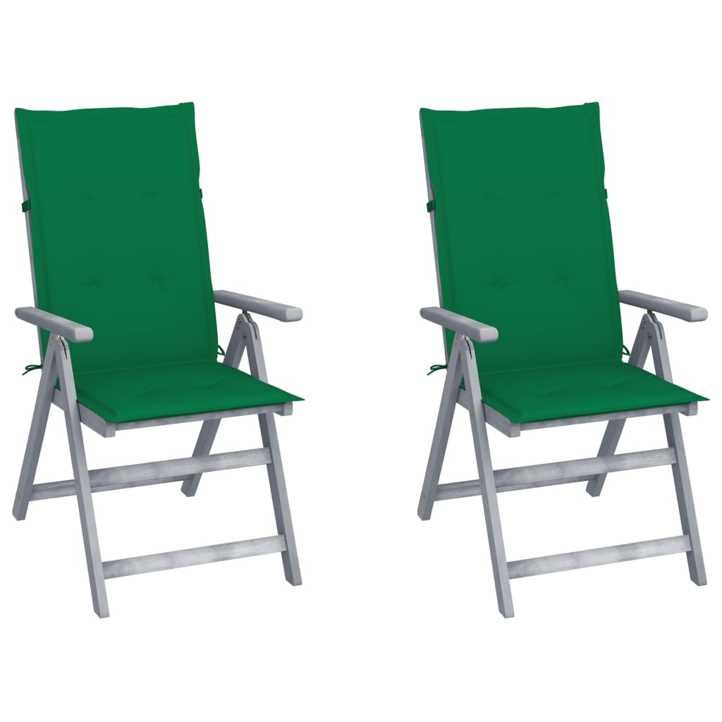 Set de 2 scaune de gradina, vidaXL, Lemn de acacia, 57 x 70 x 110 cm, Gri/Verde