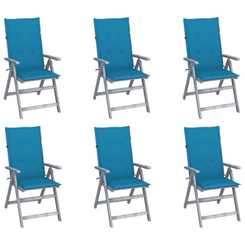 Set de 6 scaune gri de gradina cu perne colorate cu snur, vidaXL, Lemn de acacia, 57 x 69 x 111 cm, Albastru deschis