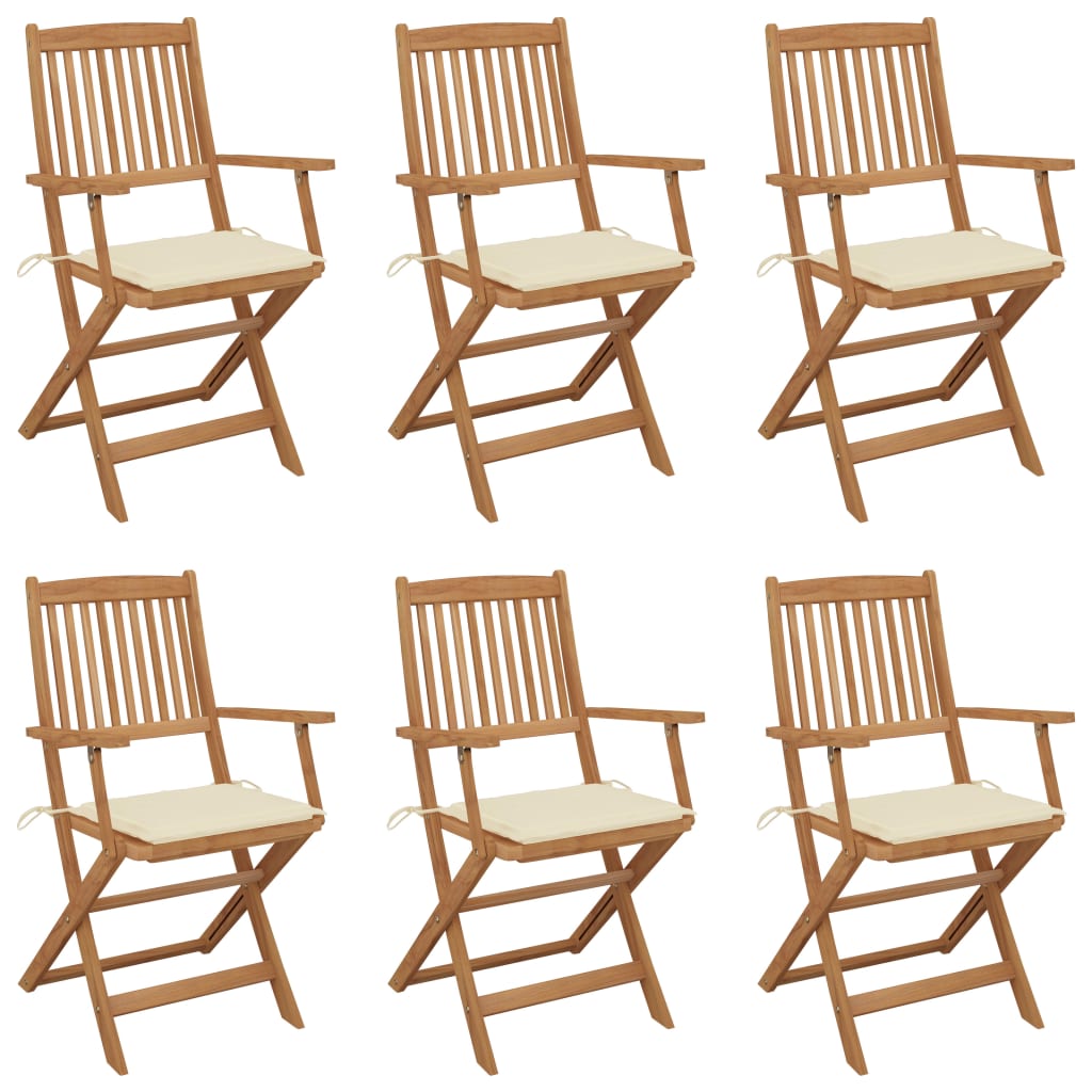Set de 6 scaune pliabile de gradina, vidaXL, Lemn de acacia, 54 x 57 x 91 cm, 4 cm, Maro/Crem