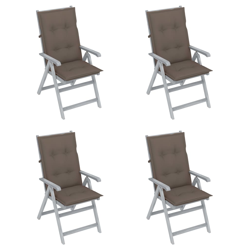 Set de 4 scaune de gradina cu perne colorate, vidaXL, Lemn de acacia, 57 x 69 x 111 cm, Gri taupe