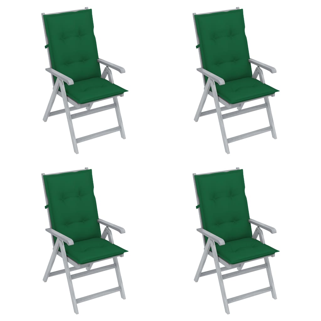 Set de 4 scaune de gradina cu perne colorate, vidaXL, Lemn de acacia, 57 x 69 x 111 cm, Verde