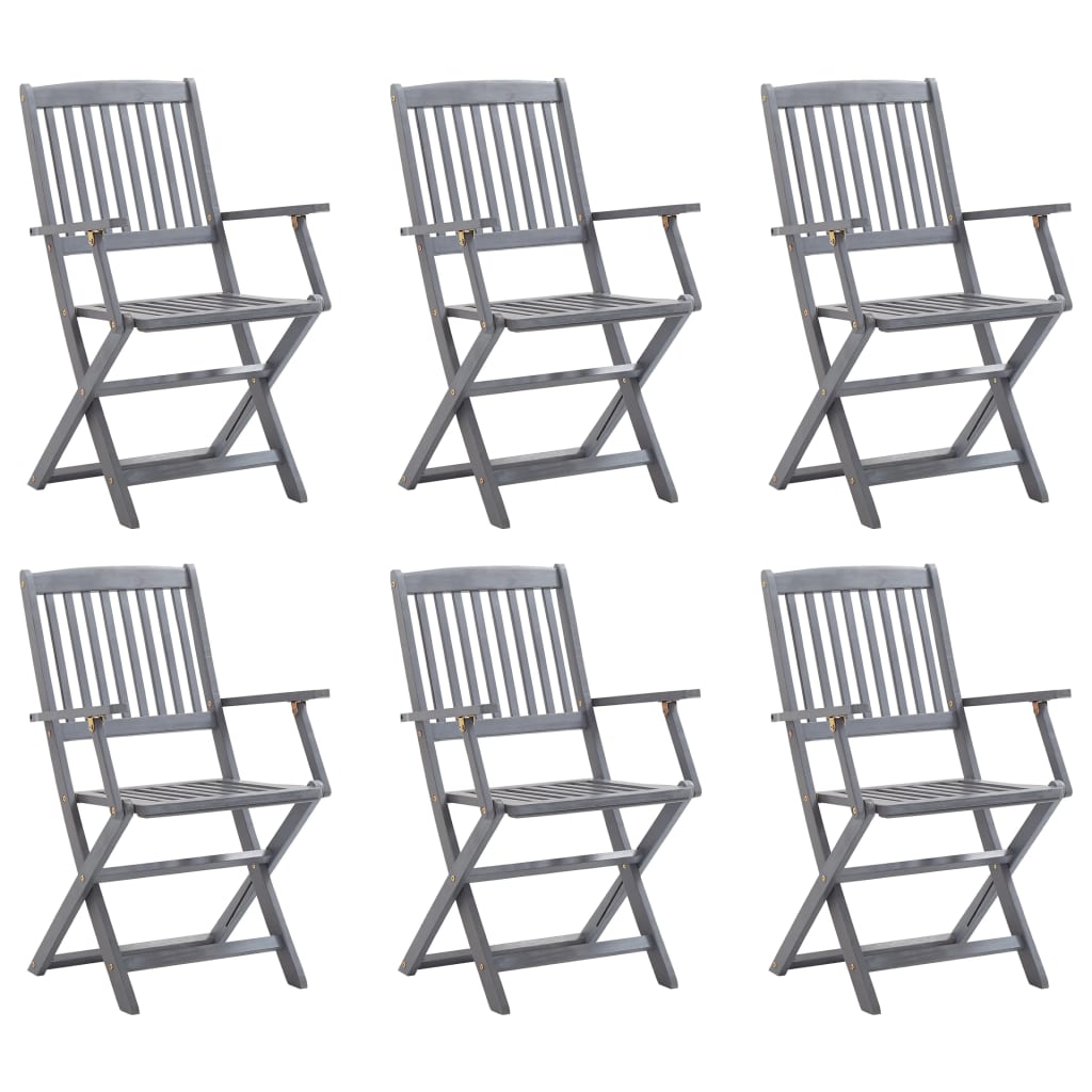 Set de 6 scaune de exterior, pliabile, cu brate, vidaXL, Lemn de acacia, 54 x 57 x 91 cm, Gri