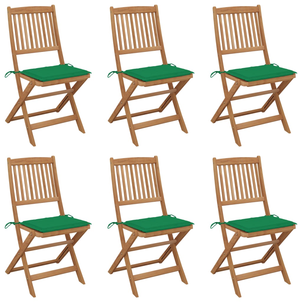 Set de 6 scaune pliabile de gradina, vidaXL, Lemn de acacia, 48,5 x 57 x 91 cm, 4 cm, Maro/Verde