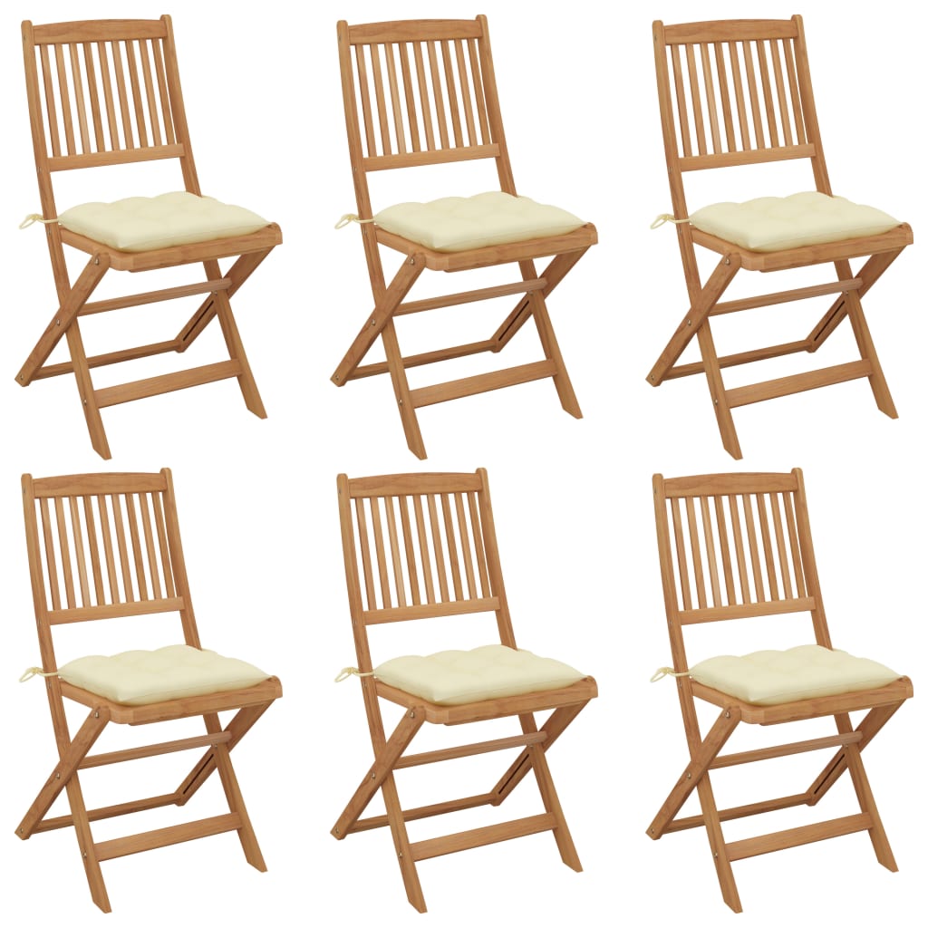 Set Scaune gradina pliabile cu perne, 6 buc maro/Crem lemn masiv de acacia 3075011