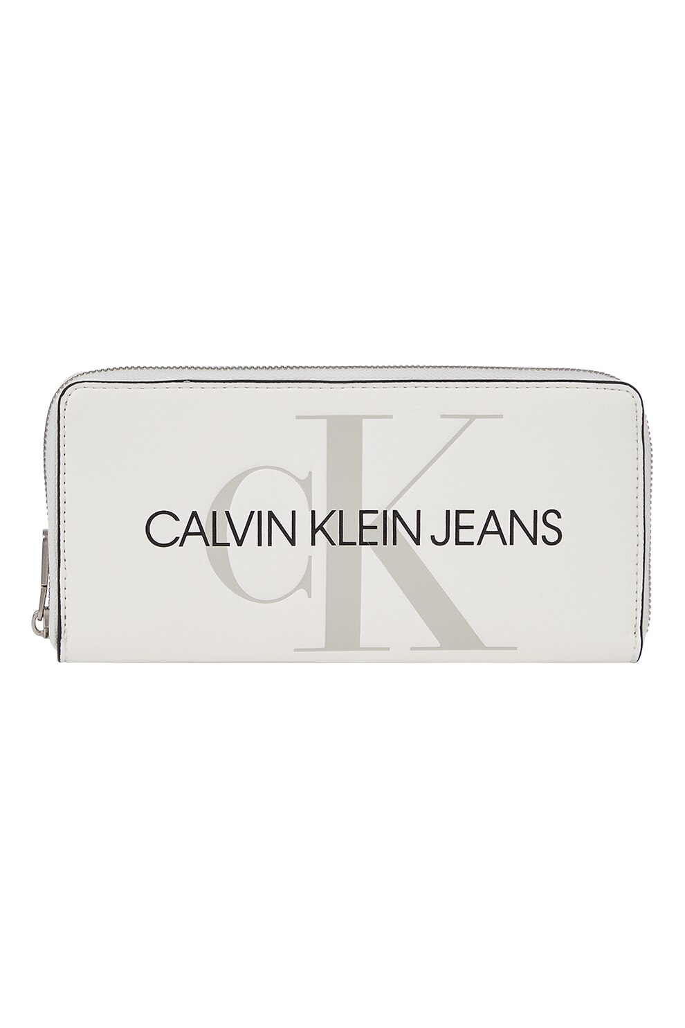 CALVIN KLEIN JEANS, Portofel de piele ecologica cu fermoar si logo, Alb