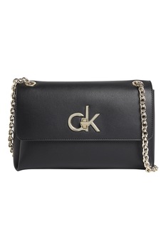 CALVIN KLEIN, Geanta crossbody de piele ecologica cu logo, Negru/Auriu CALVIN KLEIN, Geanta crossbody de piele ecologica cu logo, Negru/Auriu
